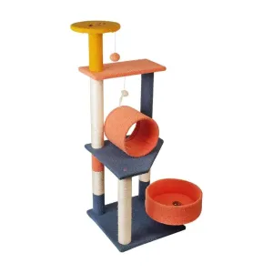 110cm Emoji Plush Cat Tree Condo w/Basket | Blue/Red
