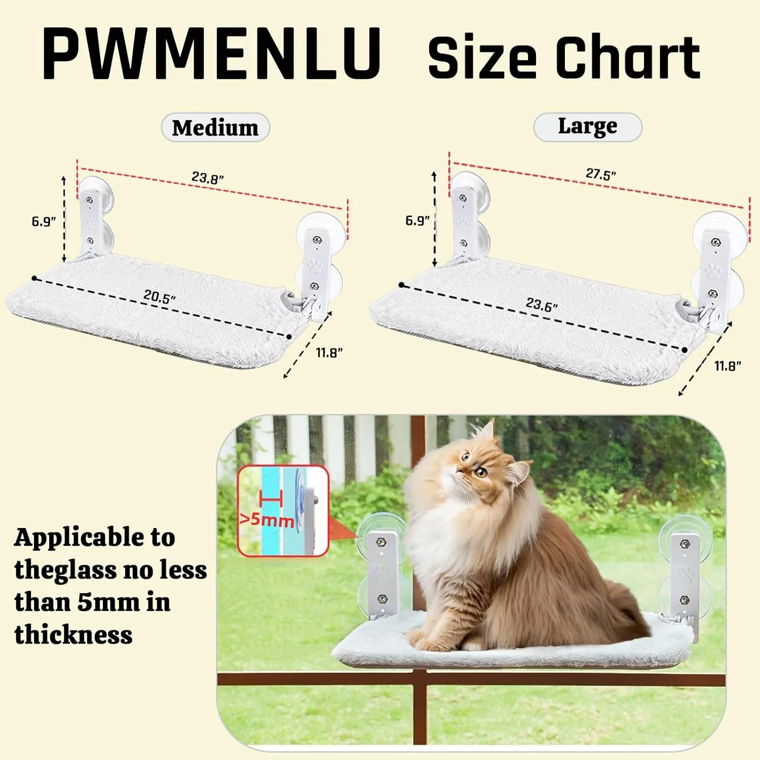 2PC Cat Window Perch, Cordless Foldable Cat Hammock for Indoor Cats with Upgraded Suction Cups Strong Metal Frame Holds Up to 44lbs (L 2PC)
