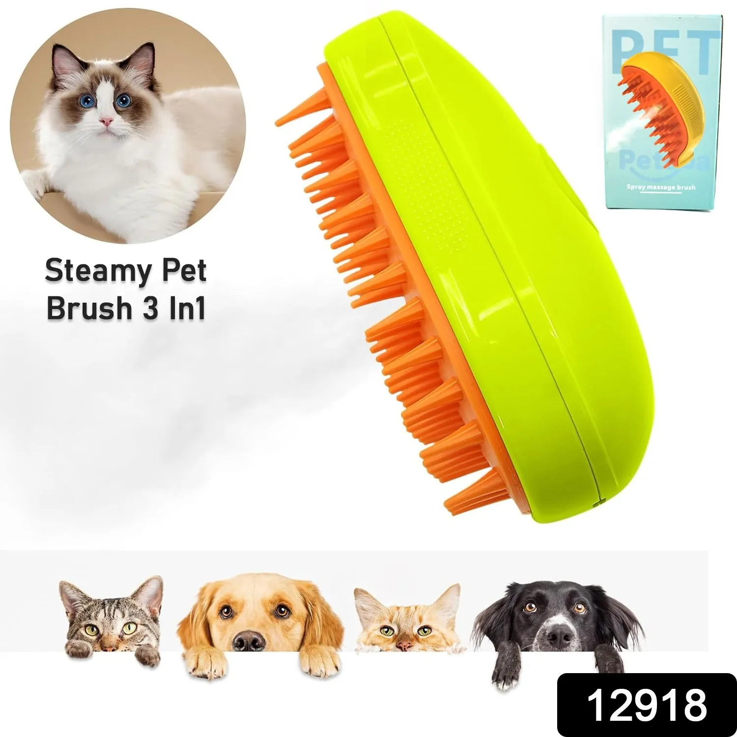 3-in-1 Cat Steamer Brush for Grooming & Hair Removal