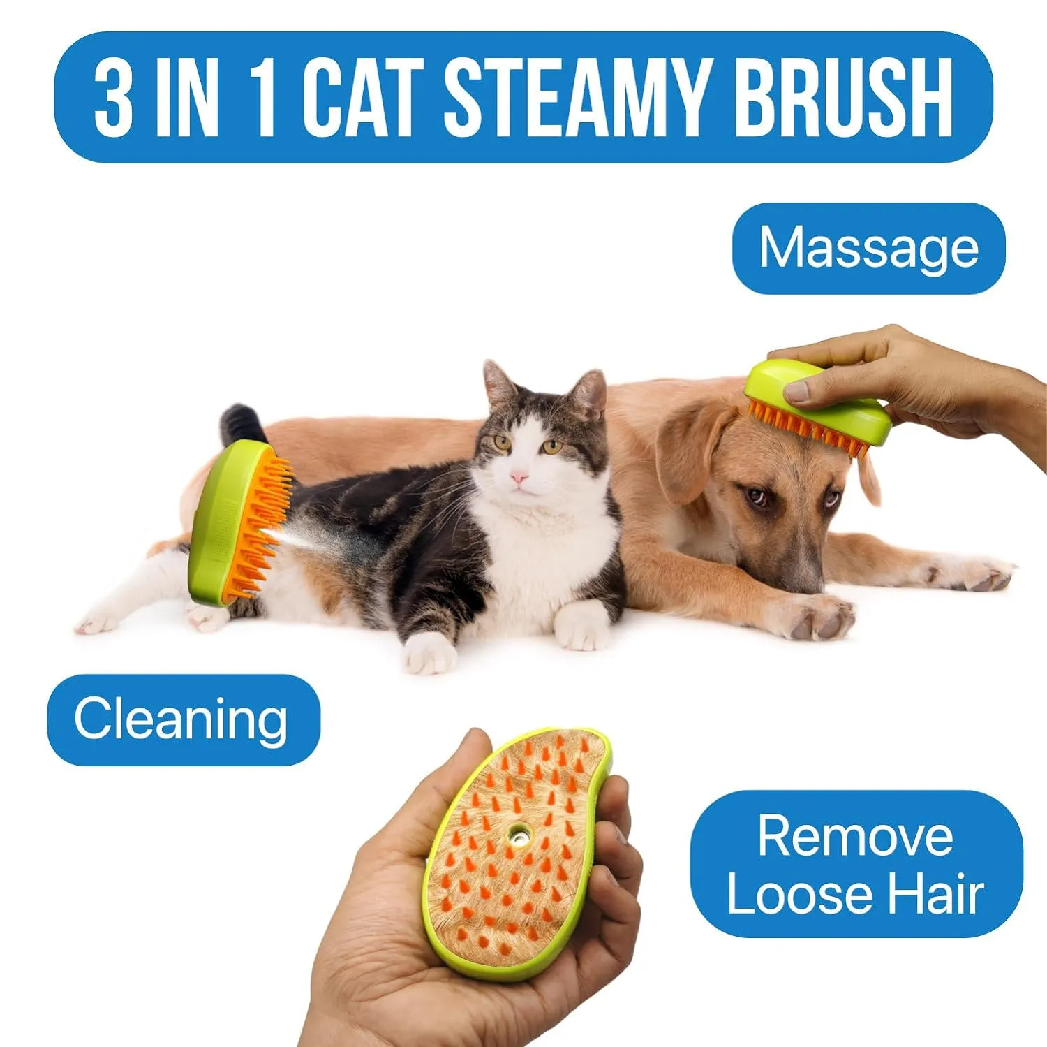 3-in-1 Cat Steamer Brush for Grooming & Hair Removal