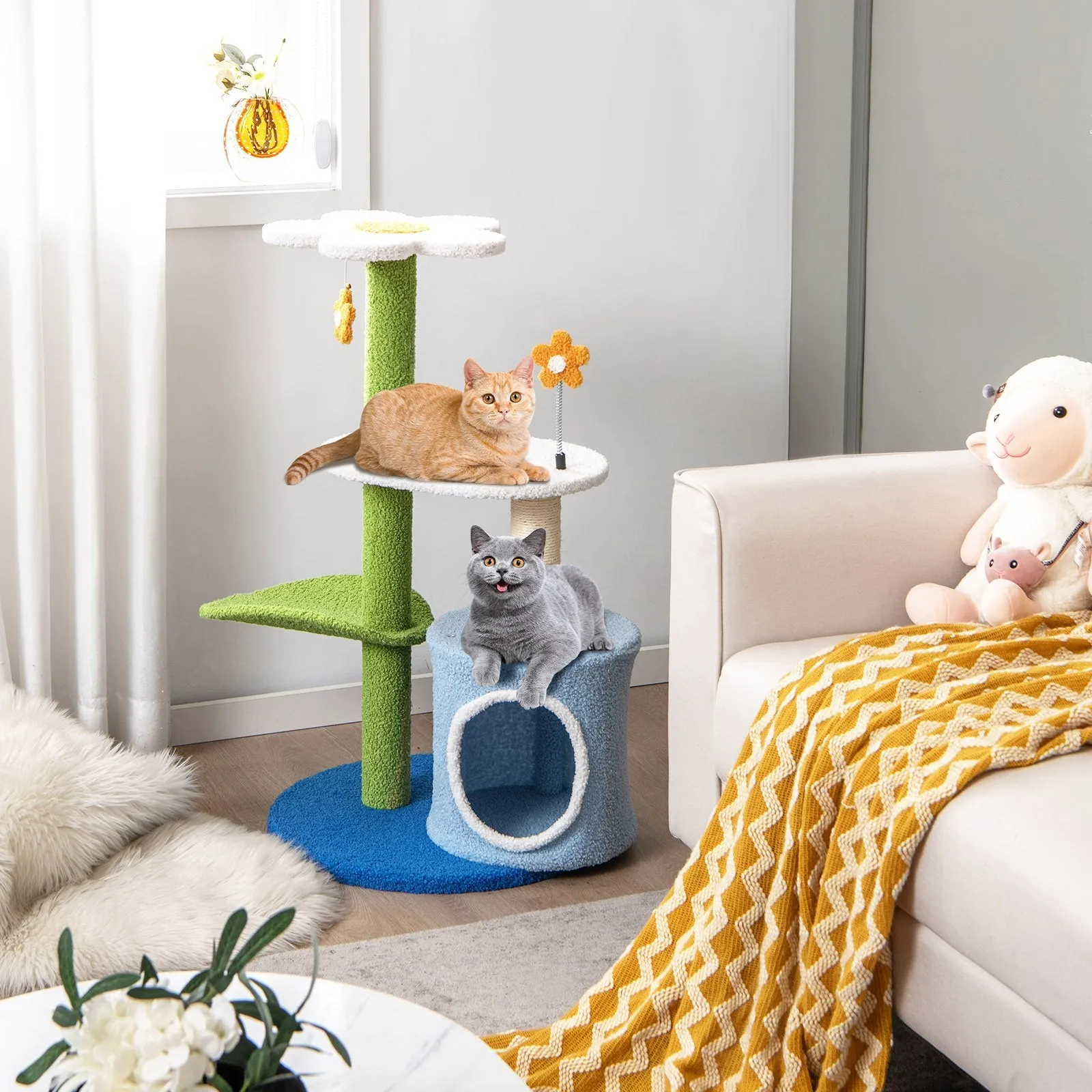 4-Tier Modern Cat Tree Tower for Indoor Cats-Blue