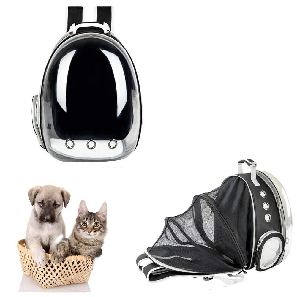 (41x36cm) Cat Bubble Backpack Pet Travel Carry Bag Expandable Carry Bag - Black