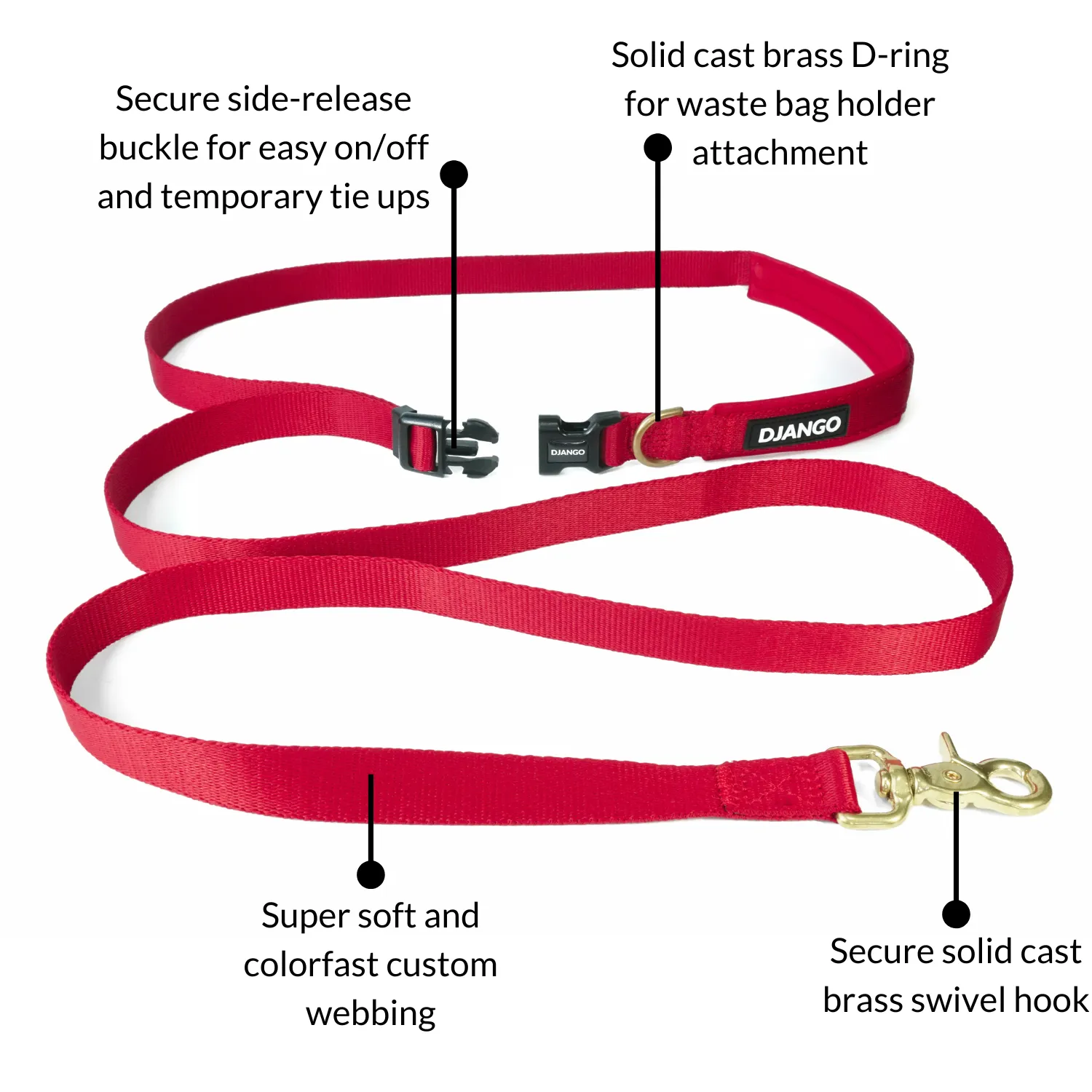 Adjustable Hands-Free Adventure Dog Leash - Crimson Red