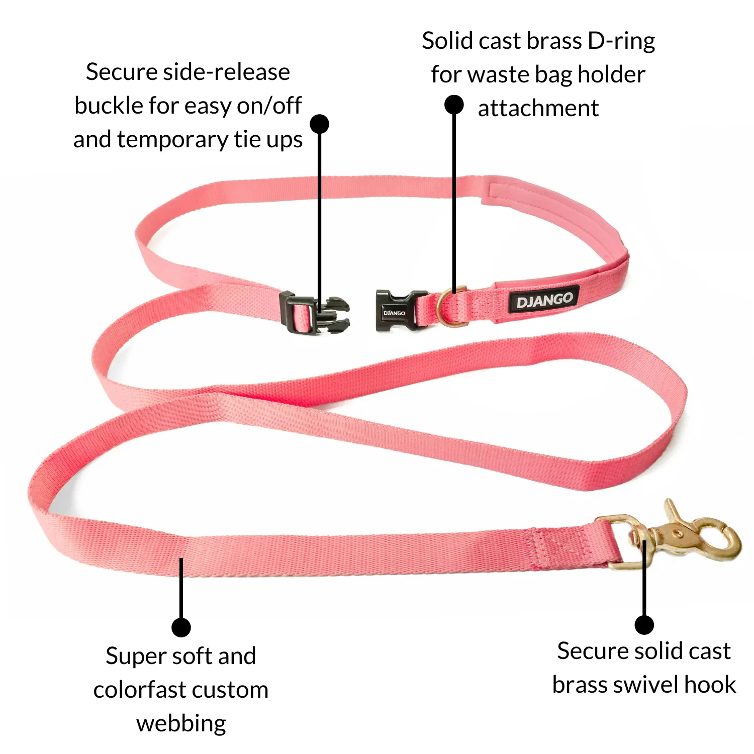 Adjustable Hands-Free Adventure Dog Leash - Quartz Pink