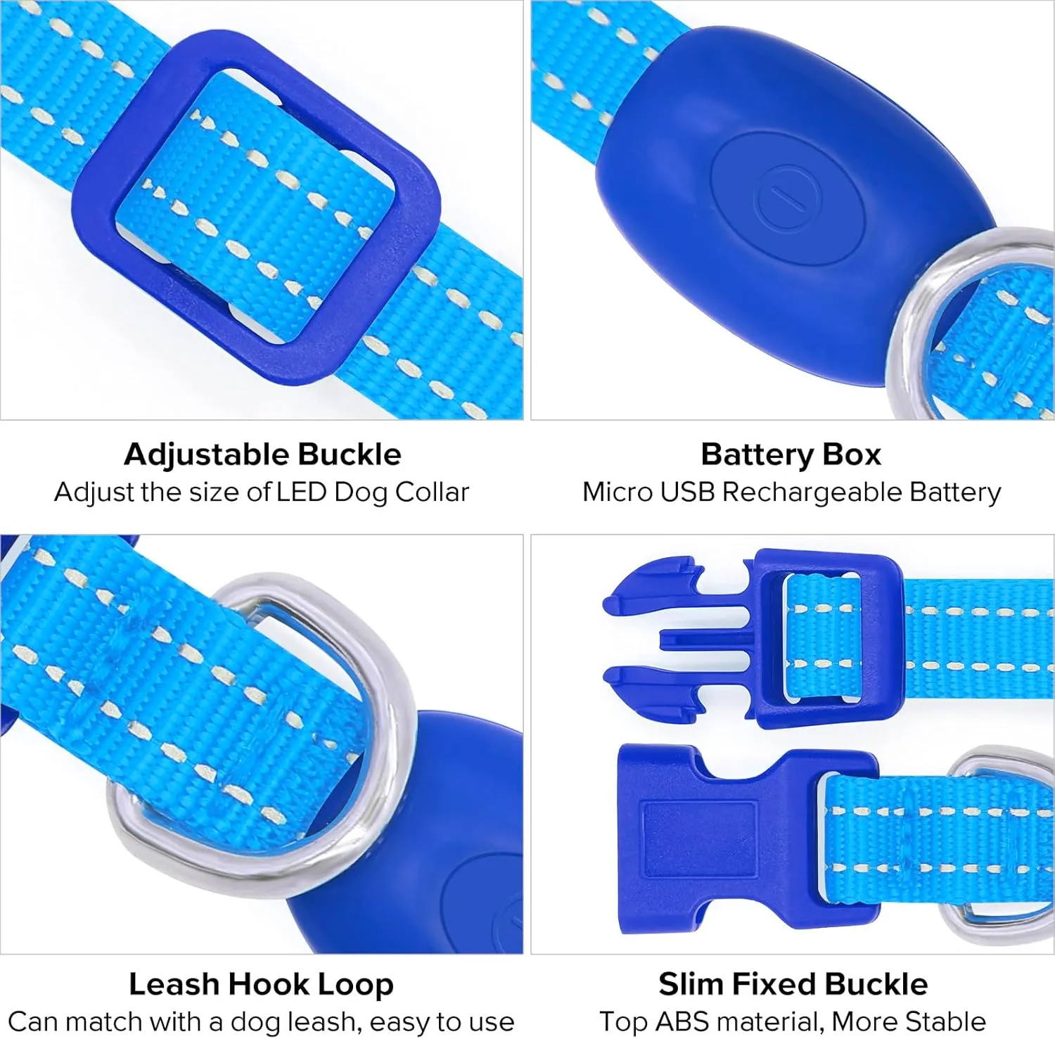 Candofly Light Up Dog Collar - Rechargeable Glowing Puppy Collar Dog Lights for Night Walking (X-Small, Blue)