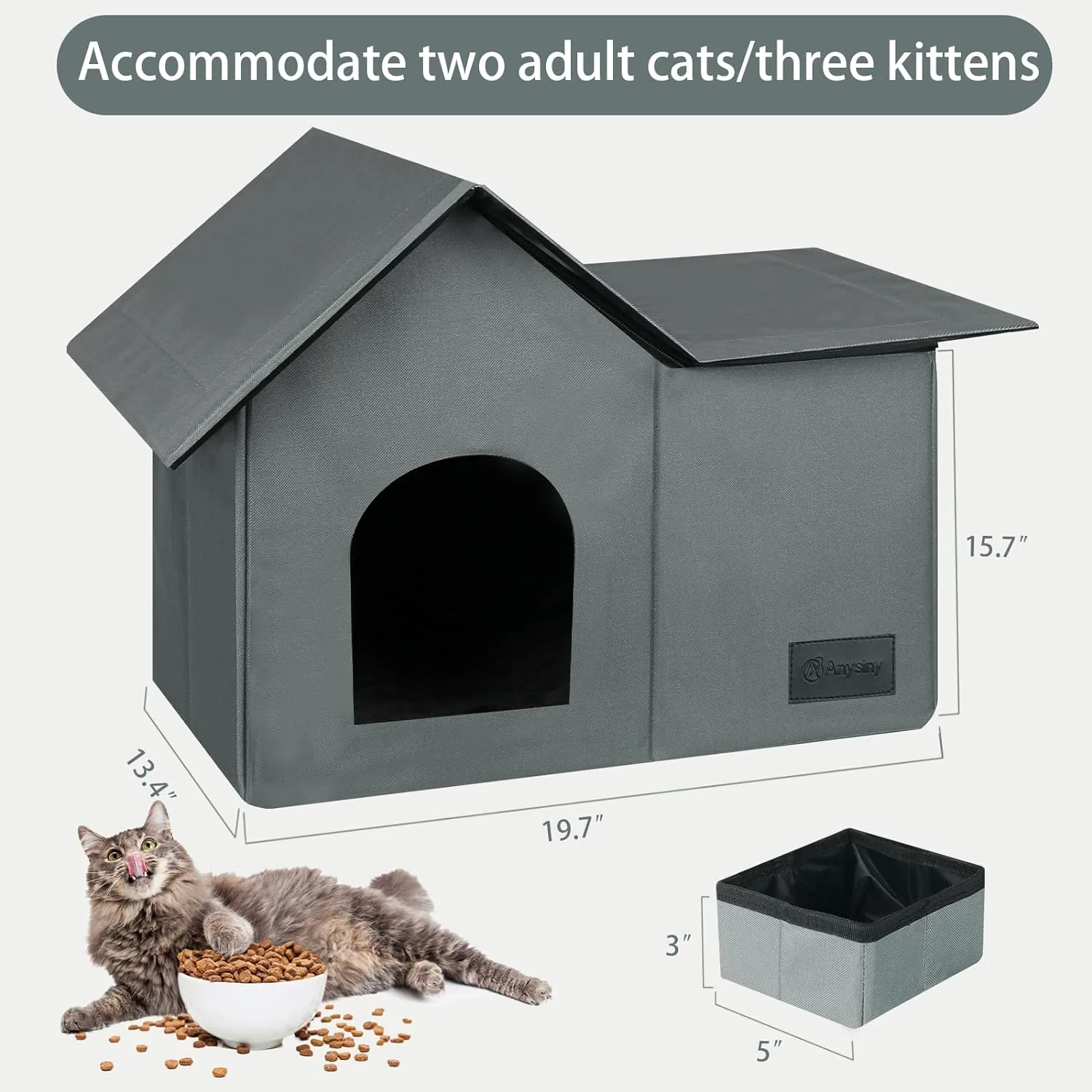 Cat Houses for Outdoor Cats-Large Weatherproof Cat Bed for Indoor Cats,Collapsible Warm Feral Cat Shelter with Removable Soft Mat and Bowl for Winter
