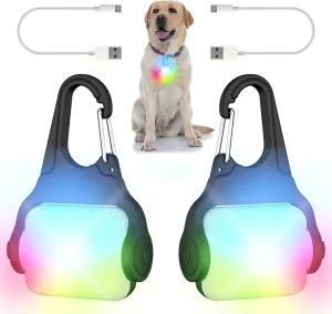 Dog Lights for Night Walking  Color Changing Dog Collar Light, 4 Modes Rechargeable Dog Light, IP65 Waterproof Dog Walking Light, Dogs Flashlight for Running, Camping, Climbing, Bike, 2 Pack