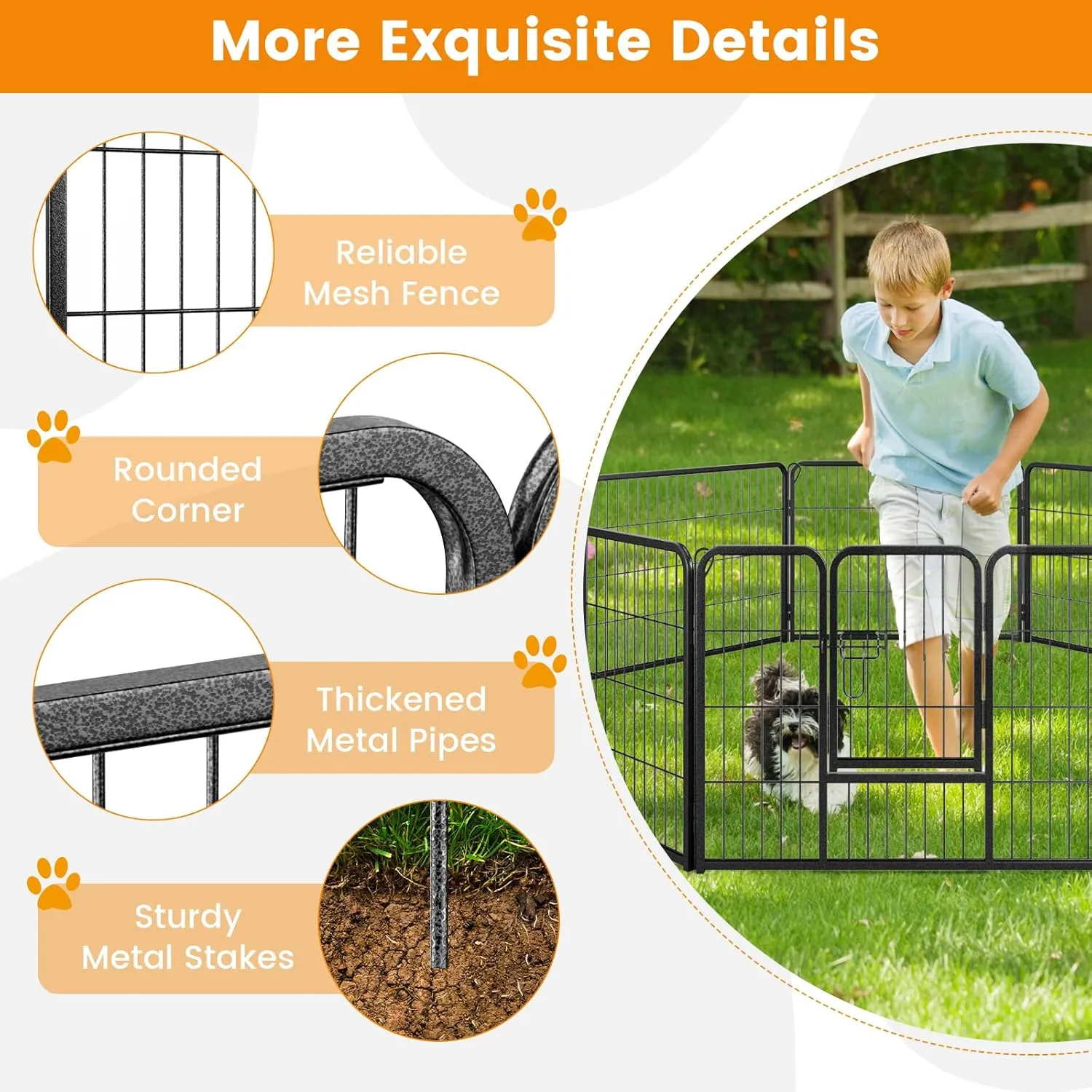 Giantex Dog Playpen Outdoor 24" H - 8 Panels Metal Pet Fence for Puppies Small Dogs, 20.5ft Total Length, Heavy Duty Dog Pen Exercise Fence with Door, Portable Dog Fence for Yard Garden RV Camping