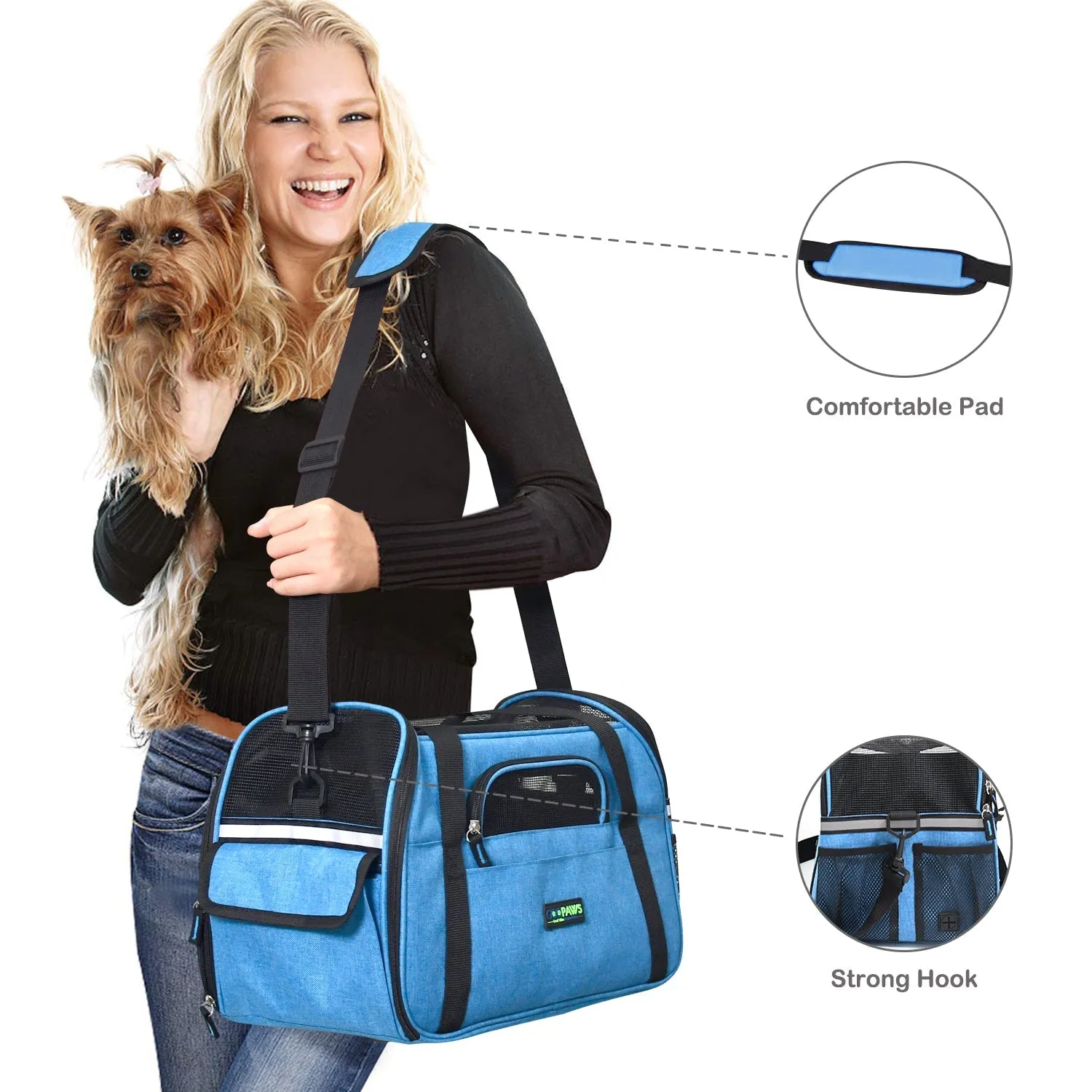 GOOPAWS Soft Sided Small Pet Carrier Ideal for Travel, Turquoise, 17"