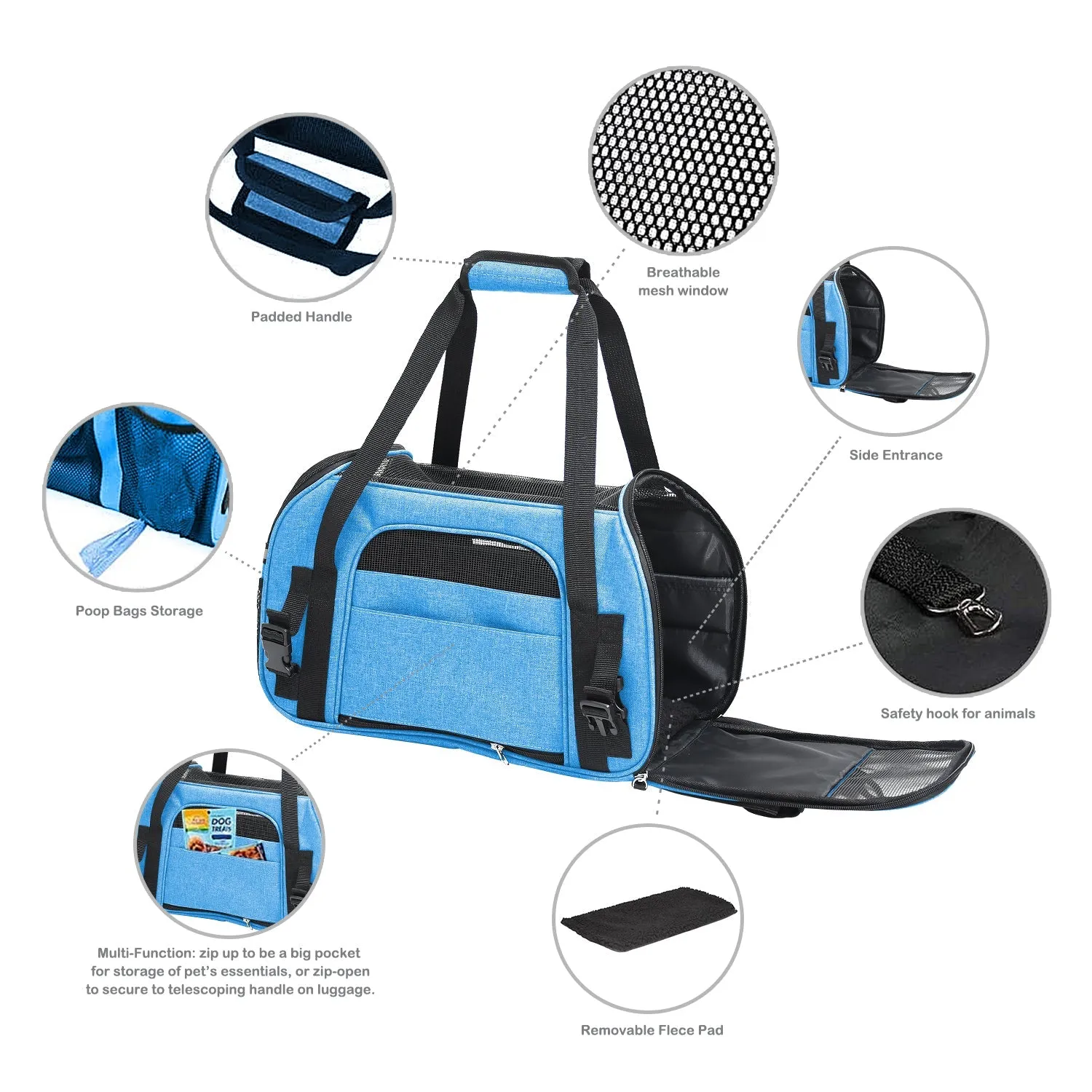 GOOPAWS Soft Sided Small Pet Carrier Ideal for Travel, Turquoise, 17"