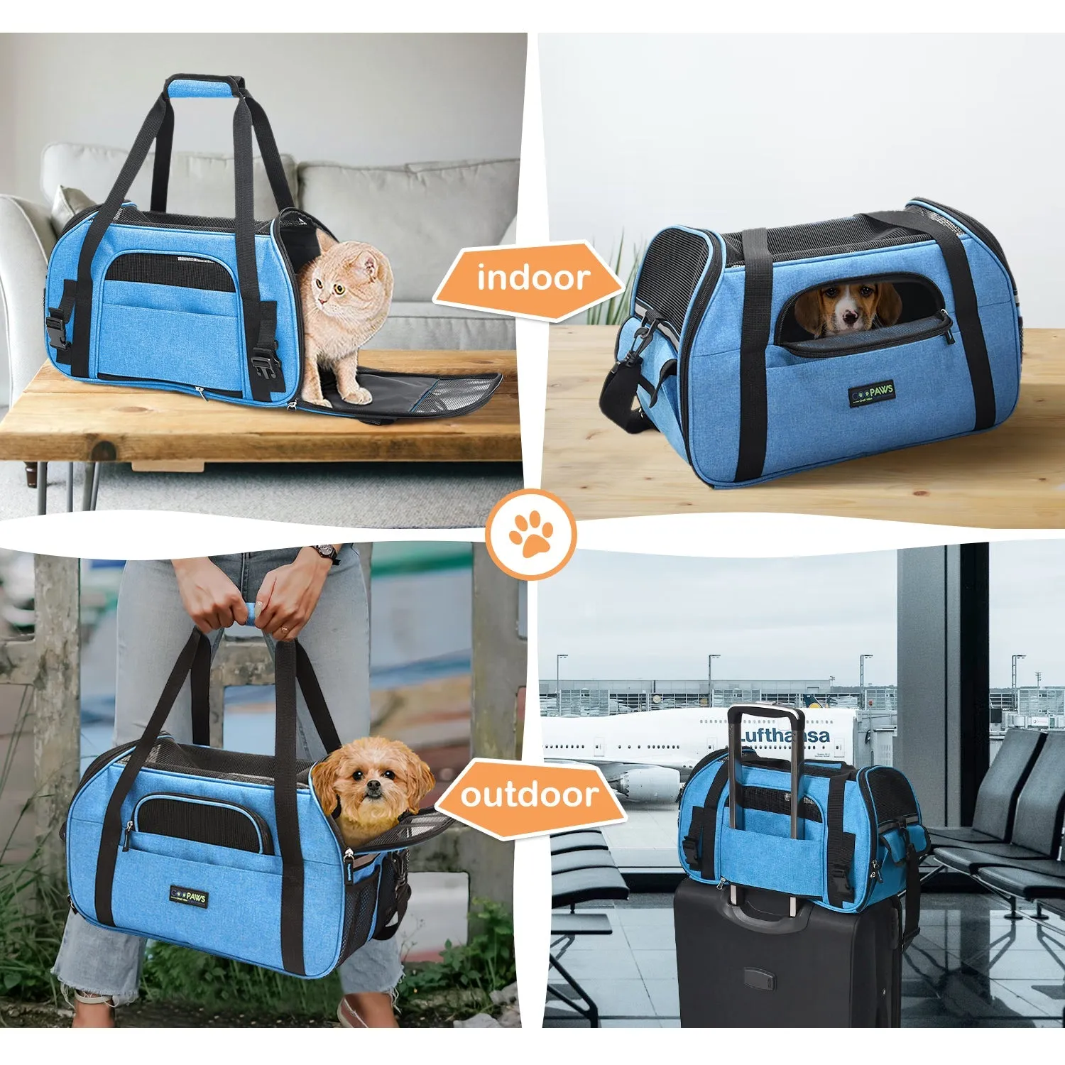 GOOPAWS Soft Sided Small Pet Carrier Ideal for Travel, Turquoise, 17"