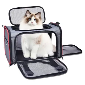 GOOPAWS Soft-Sided Travel Small Dog & Cat Carrier Bag, Gray/Red, 17''