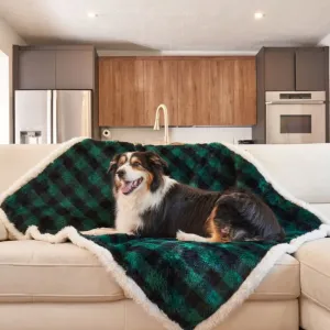 Paw Brands, PupProtector™ Waterproof Throw Blanket, Green Buffalo Plaid