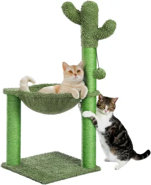PAWZ Road Cactus Cat Tree, 33 Inchs Cat Tower with Large Soft Hammock and Fully Wrapped Sisal Scratching Post for Indoor Cats