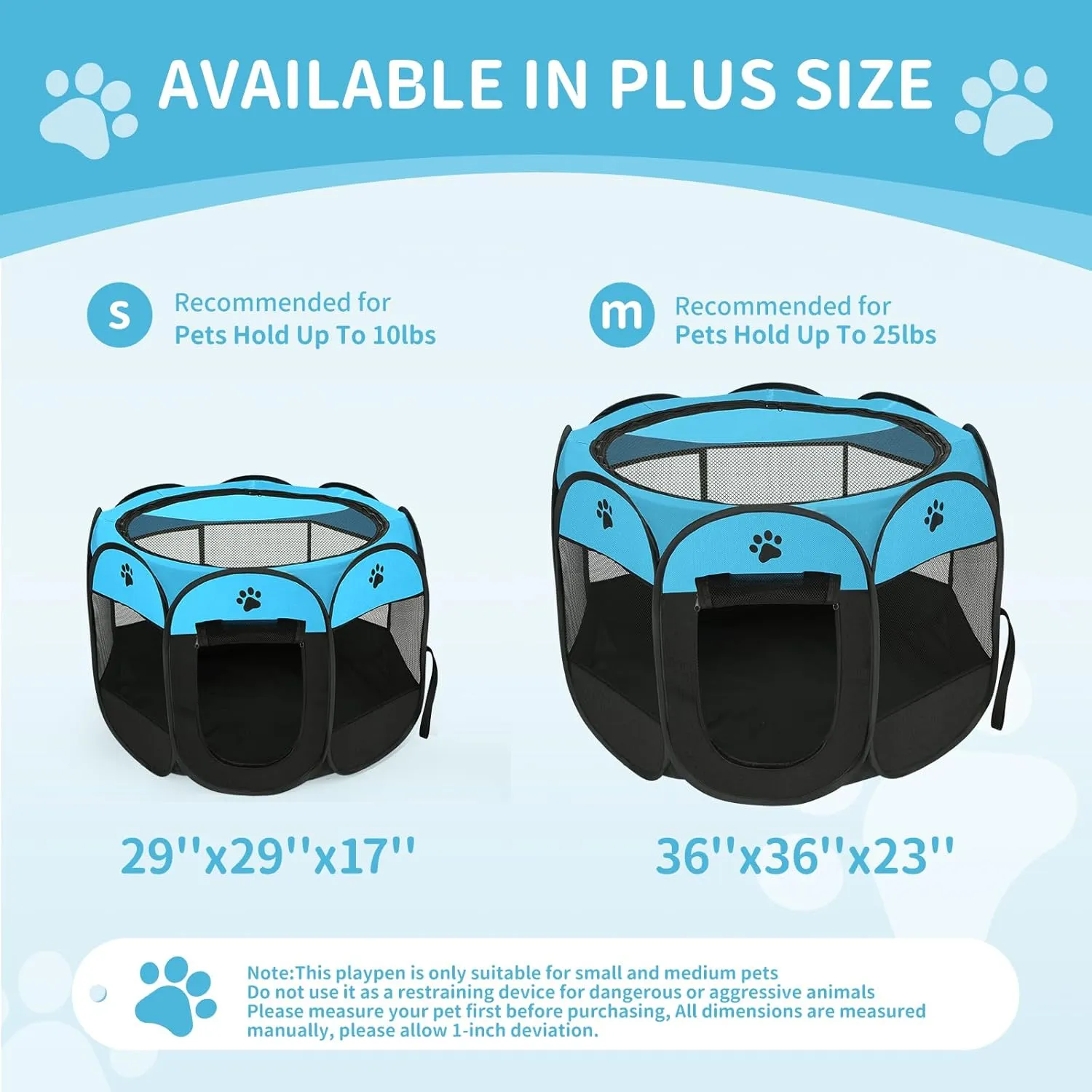 Pet Cat Playpen for Indoor Cats Enclosed, Portable Foldable Dog Playpen Outdoor with Zipper Top Cover Door for Dogs, Cats, Small Animals