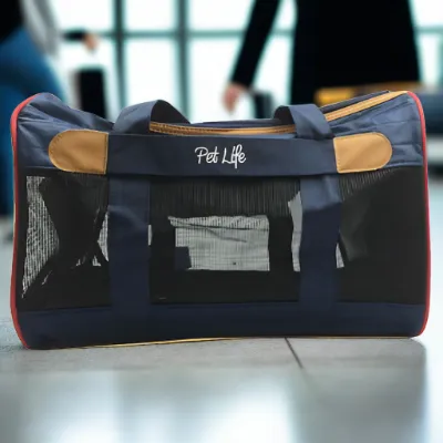 PET LIFE®, Lightweight Collapsible Pet Carrier  [Airline Approved/Tote/Shoulder Strap]