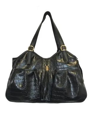 Petote Metro Dog Carrier - Black Faux Croco With Tassel