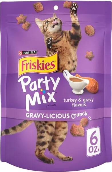Purina Friskies Party Mix Gravy-licious Crunch Turkey and Gravy Crunchy Cat Treats - 6 Oz - Case of 6
