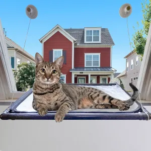 SIMENA Cat Window Hammock Perch, Window Mounted Cat Bed for Small and Large Cats, Kitty Window Perch with Strong Suction Cups, Easy to Assemble EZ Mount (21" x 12")