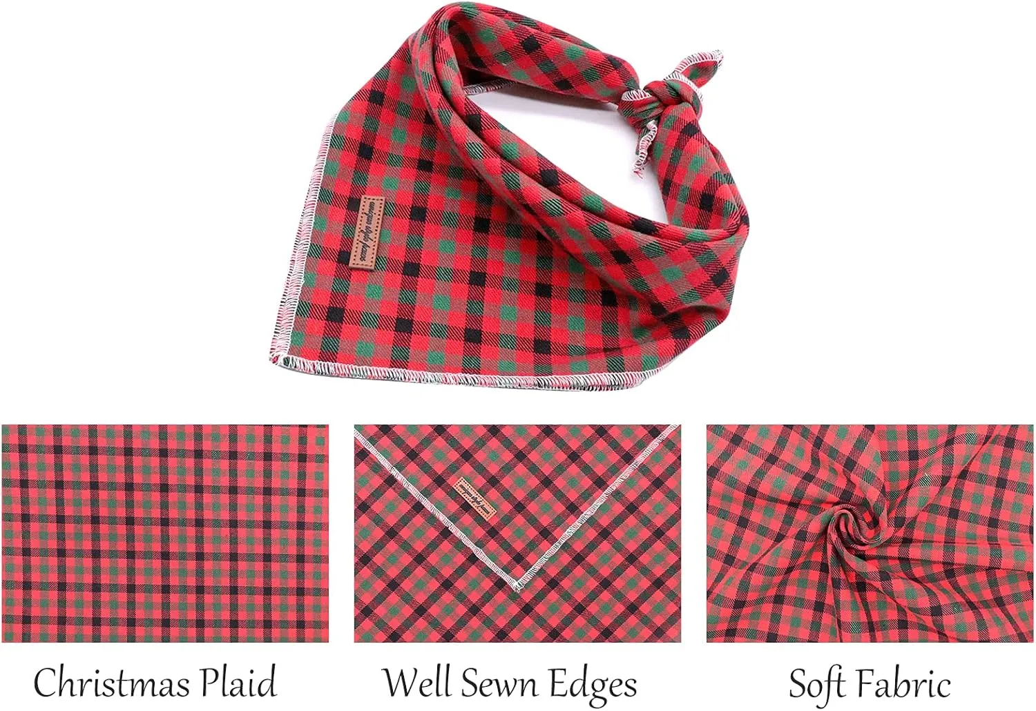 Unique style paws Dog Bandana, Christmas Plaid 1PC Washable Square Dog Scarfs for Small Medium Large Dogs Adjustable Dogs Bib Scarfs for Girl or Boy Dogs