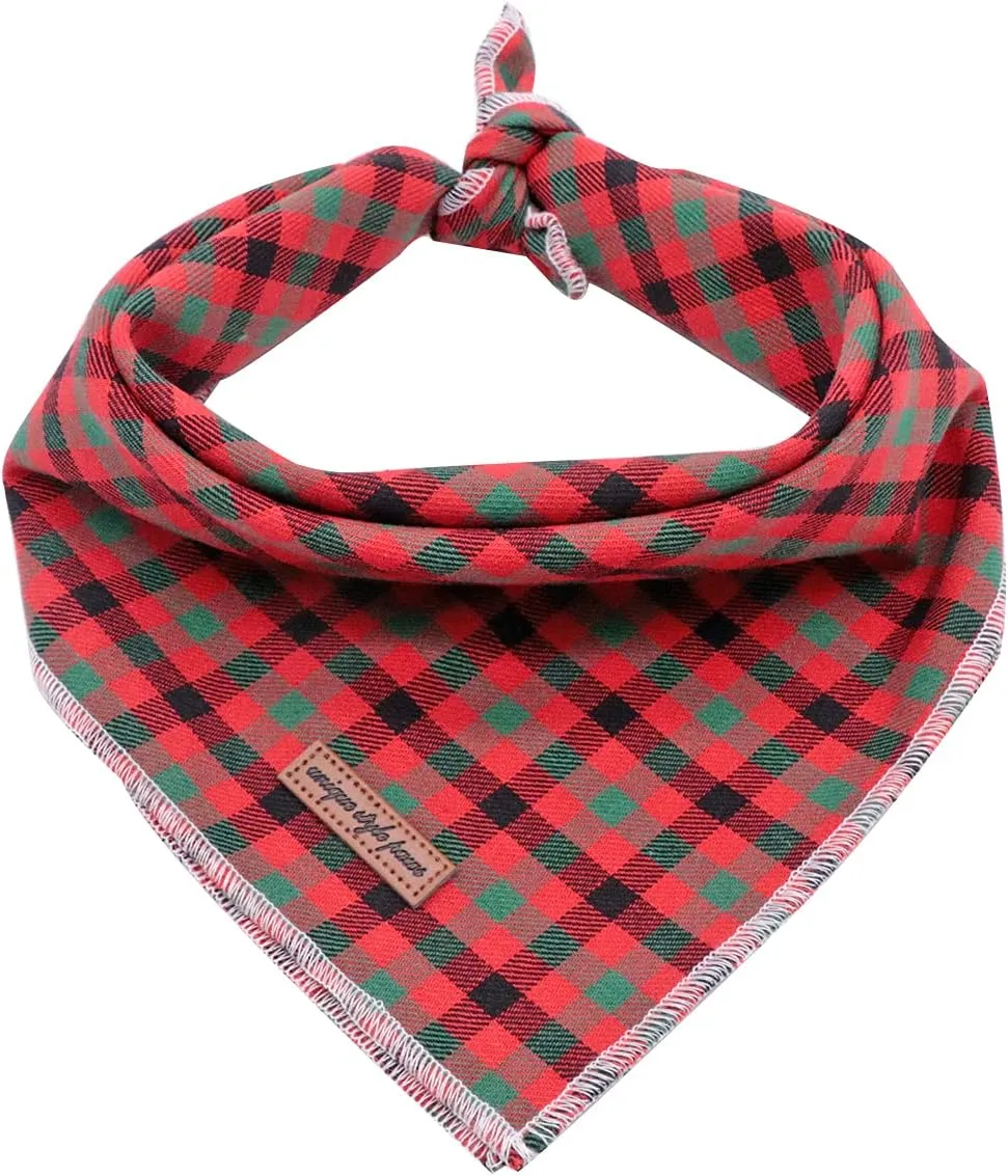 Unique style paws Dog Bandana, Christmas Plaid 1PC Washable Square Dog Scarfs for Small Medium Large Dogs Adjustable Dogs Bib Scarfs for Girl or Boy Dogs